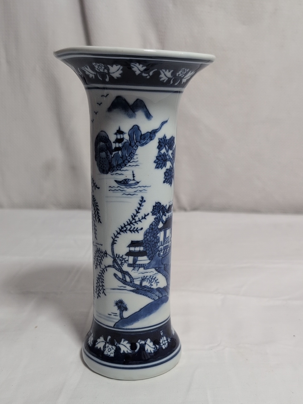 Bombay Blue and White Scenic Porcelain Trumpet Vase